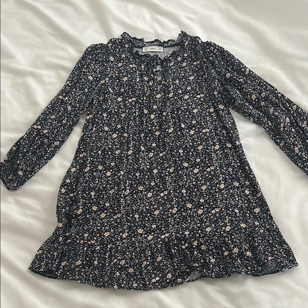 Mango Navy Blue and White Bishop Sleeve Sundress